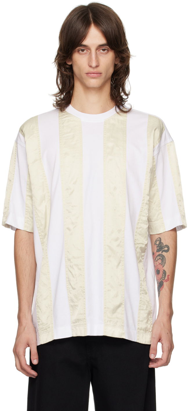 White & Beige Paneled T-Shirt