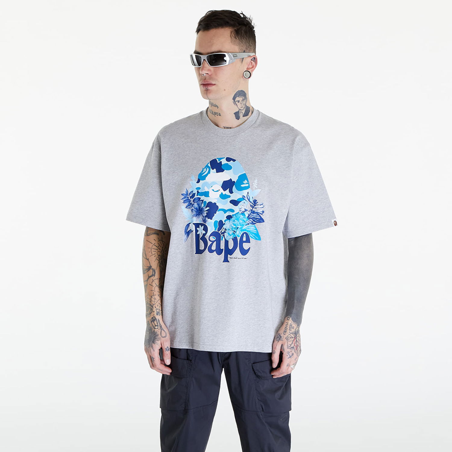 Tričko BAPE A BATHING APE Flora Big Ape Head Relaxed Fit Tee Gray Šedá | 001TEK301312M GRA, 0