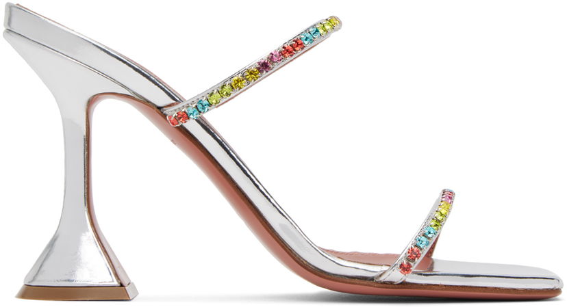 Doplnky Amina Muaddi Amina Muaddi Gilda Crystal-Embellished Heeled Sandals Metalická | GILDA SLIPPER CL MIRROR COCKTAIL
