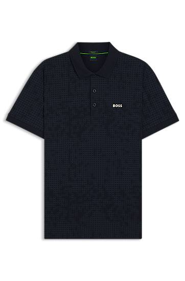 Polo tričko BOSS Stretch Cotton Polo Shirt with All-Over Print Navy | 50549358
