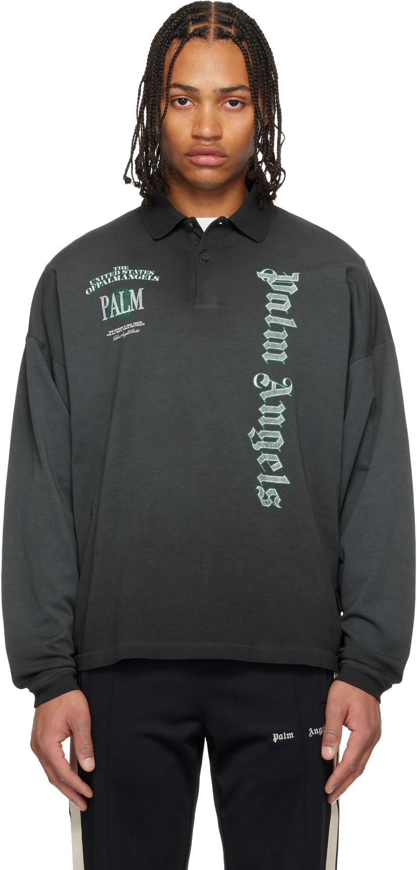 Polo tričko Palm Angels Dollar Logo Long Sleeve Polo Šedá | PMGC01CF25JER0011305