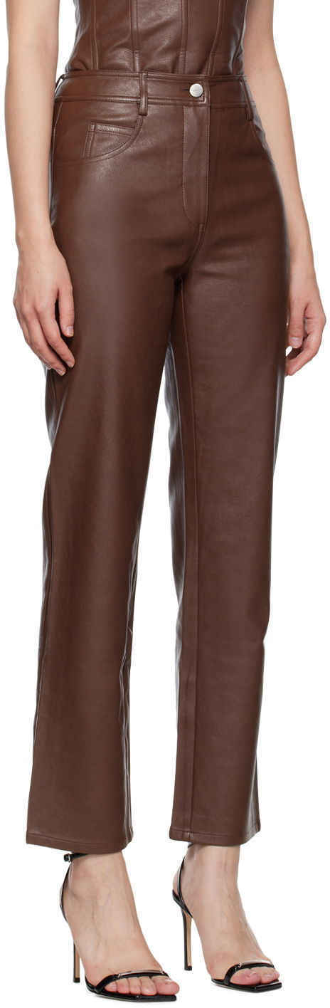 Nohavice Miaou Miaou Junior Faux-Leather Straight-Leg Pants Hnedá | 1010-CL-BRL, 1