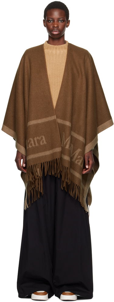 Šál Max Mara Max Mara Jacquard Wool Fringe Poncho Hnedá | 2424736051600, 0