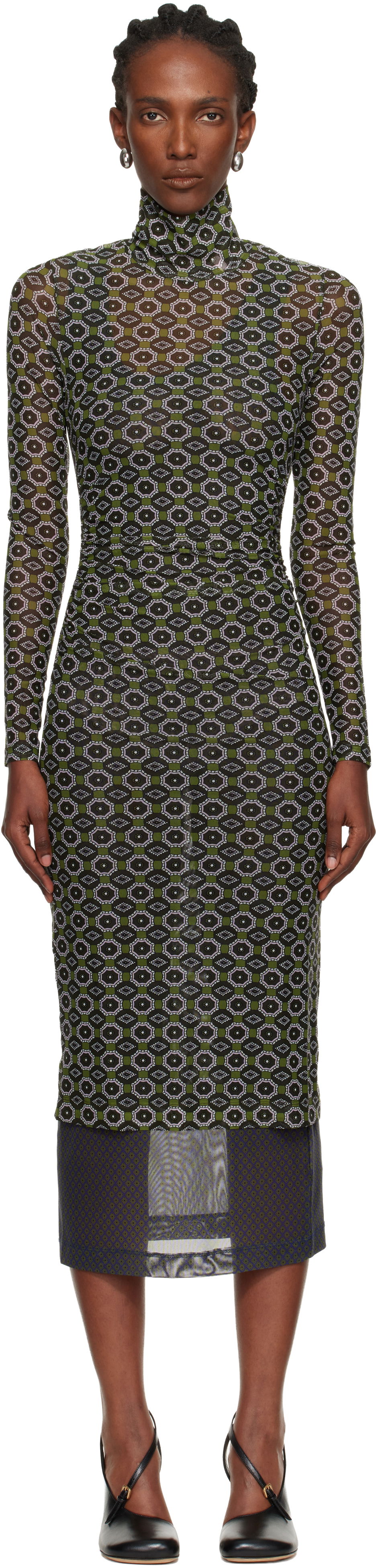 Šaty Dries Van Noten Dries Van Noten Geometric Pattern Transparent Mesh Turtleneck Midi Dress Rôznofarebný | 252-011124-2623, 0