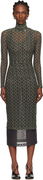 Dries Van Noten Geometric Pattern Transparent Mesh Turtleneck Midi Dress