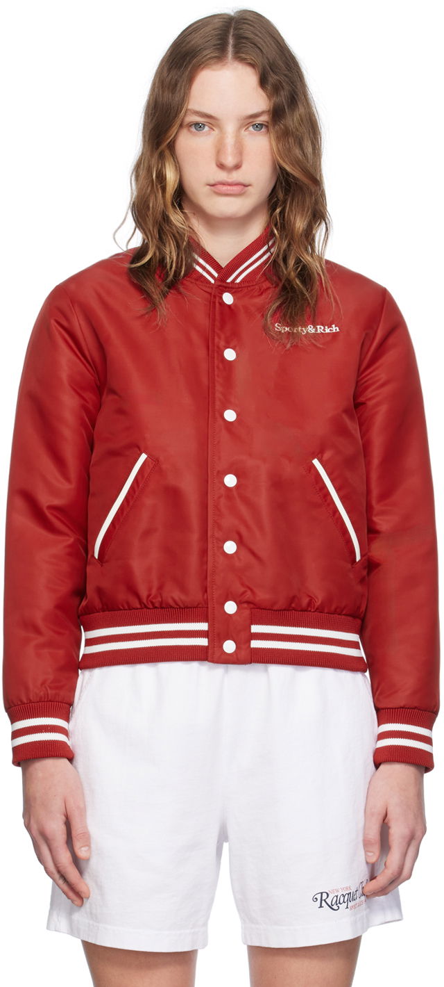 Red 'Wellness Club' Bomber Jacket