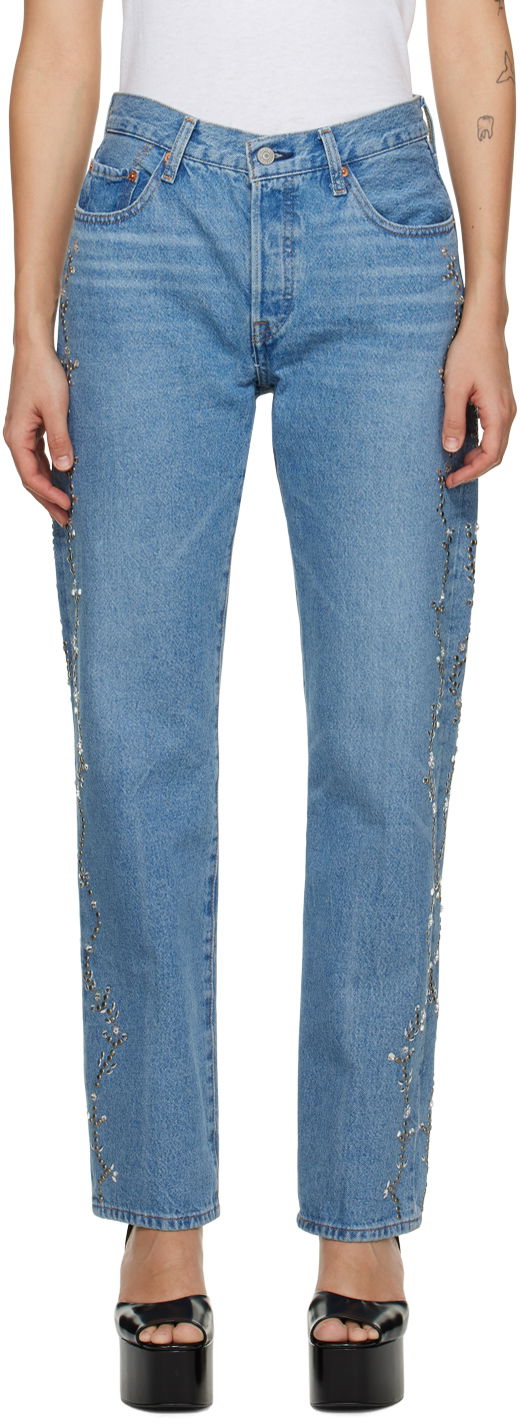 Džínsy Anna Sui Exclusive Embroidered Straight Leg Jeans Modrá | 0123F40, 0