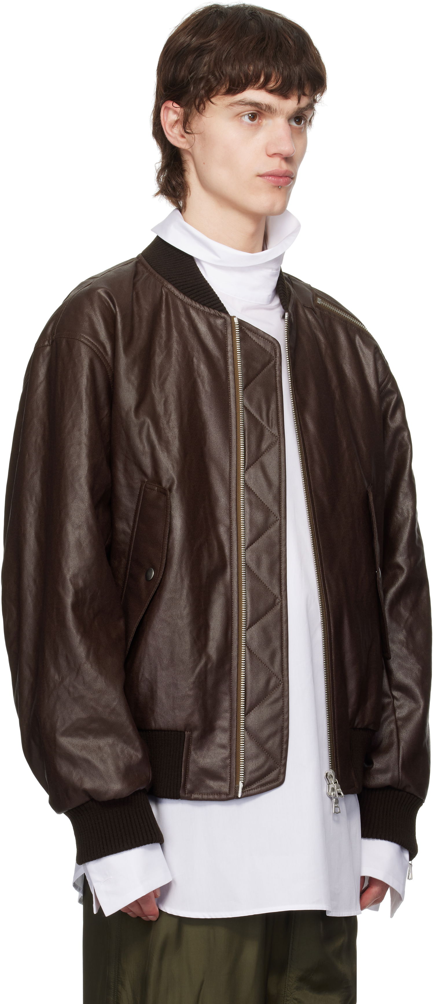 Bomber bunda Dries Van Noten Dries Van Noten Faux-Leather Bomber Jacket Hnedá | 251-020515-1502, 1