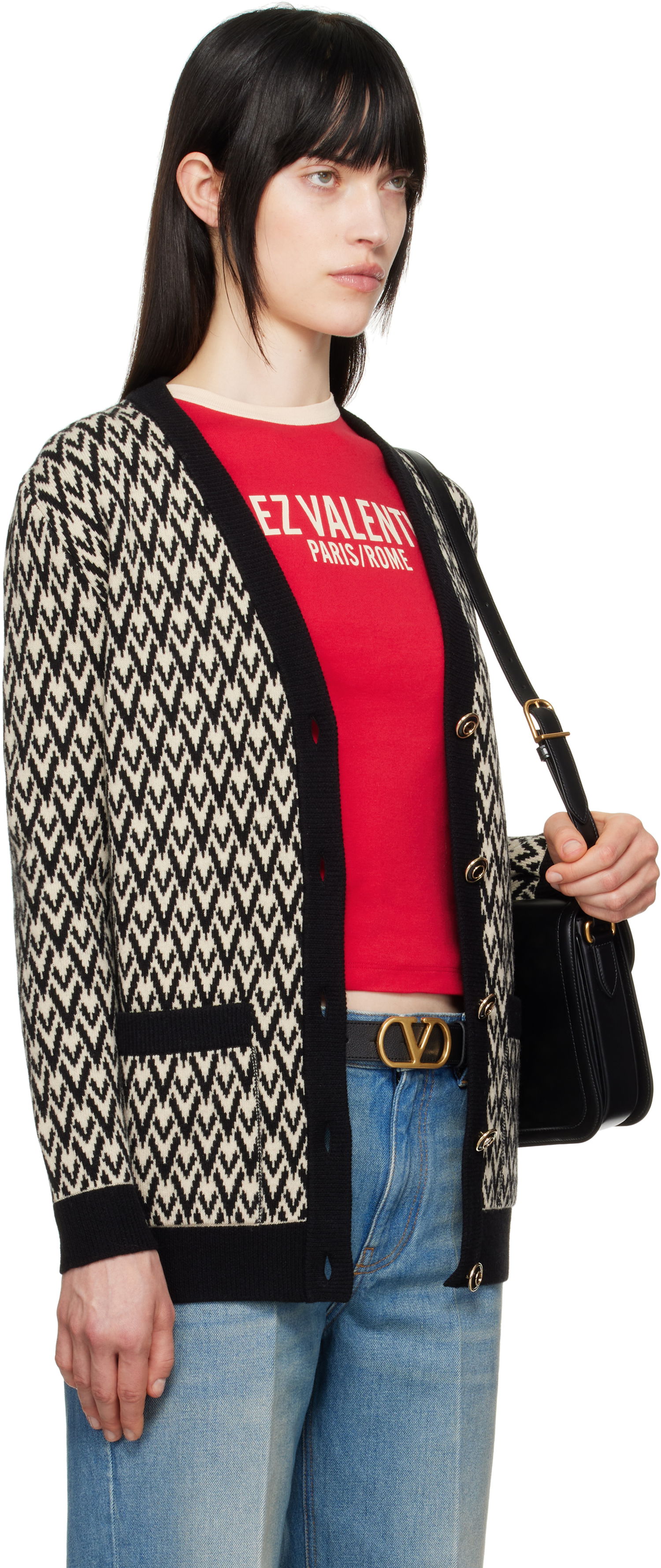 Sveter Valentino Valentino 'Toute La V' Chevron Knit Cardigan Béžová | 6B3KA09A929, 1