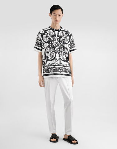 Tričko Dolce & Gabbana Dolce & Gabbana Majolica-print Short-sleeved T-shirt Biela | G8PN9TII7HMHX5DQ, 1