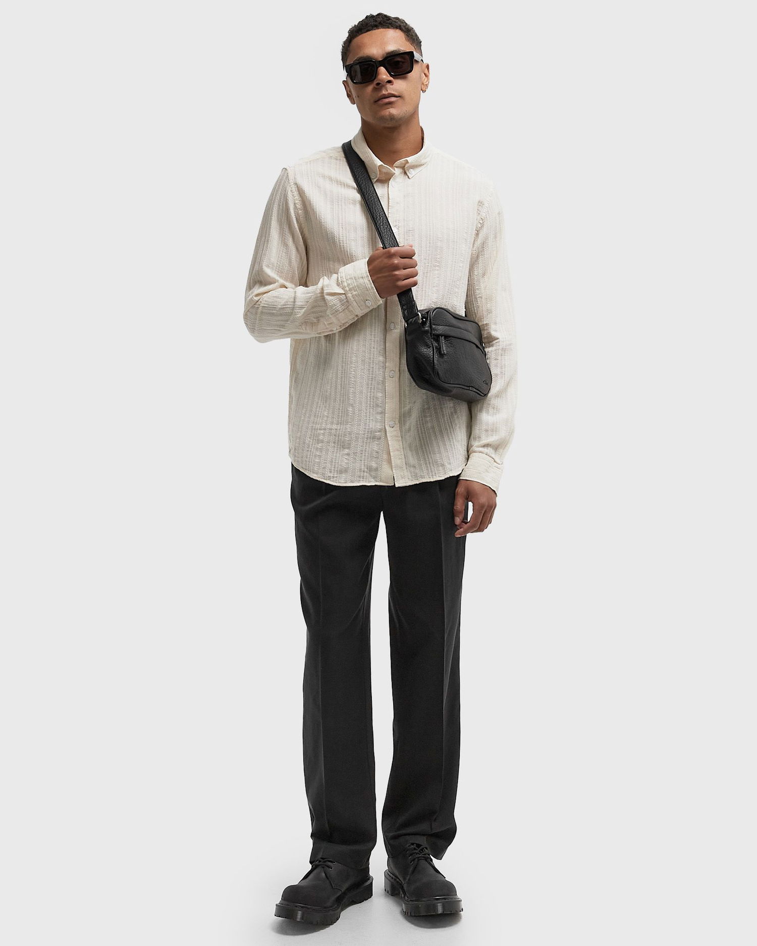 Košeľa Les Deux Konrad Stripe Textured Button-Down Shirt Biela | 1000067-215, 1