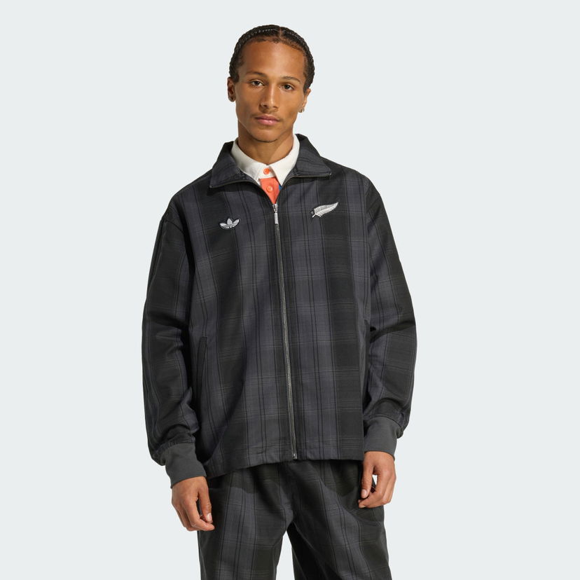 Bunda adidas Performance ORIGINALS &amp; ALL BLACKS Plaid Woven Firebird Track Jacket Šedá | KG4633