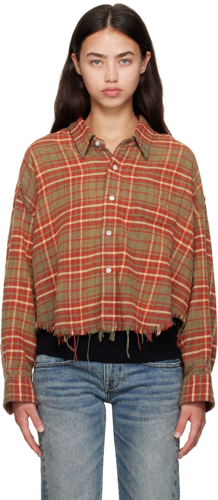 Košeľa R13 R13 Drop Neck Cropped Plaid Shirt Rôznofarebný | R13WR150-R563B