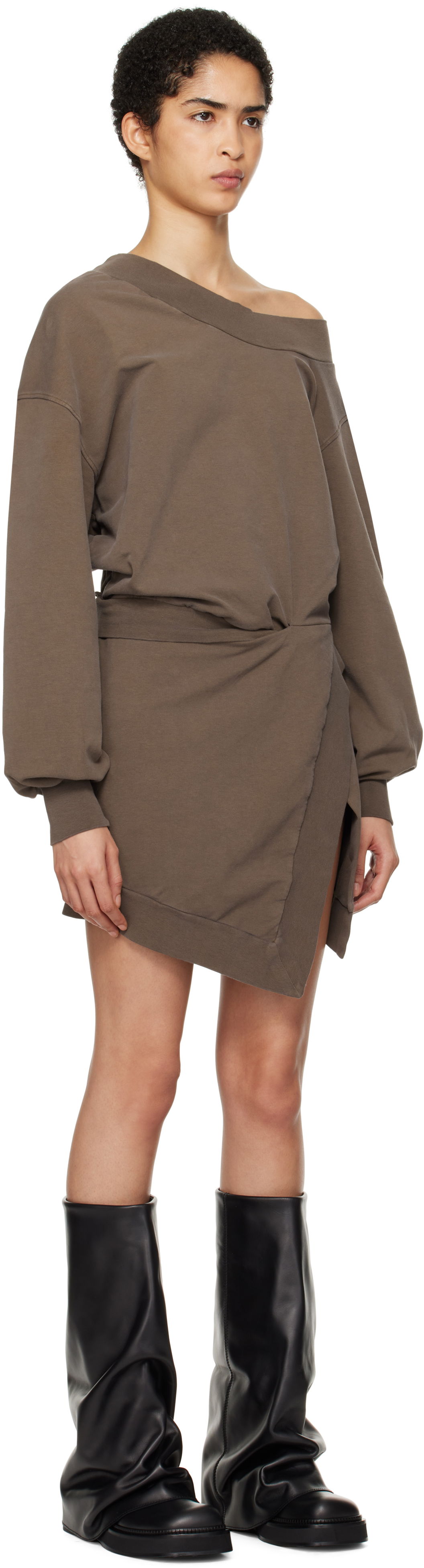 Šaty The Attico Attico Off-Shoulder Draped Sweater Mini Dress Hnedá | 250WCA00397 JJF006AA, 1