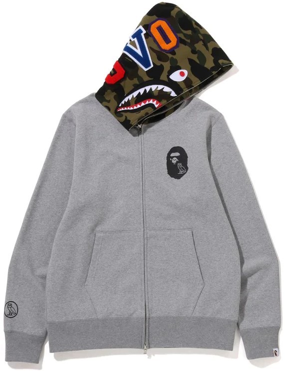 Bape x OVO Shark Full Zip Hoodie Grey