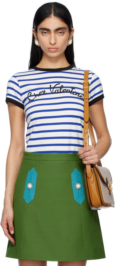 Tričko Valentino Valentino Striped Jersey Cotton T-shirt Modrá | 6B3MG24P961, 0