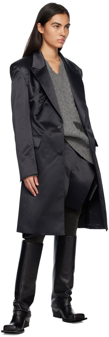 Kabáty We11done Single-Breasted Satin Coat Čierna | WD-CT1-23-043-W-BK, 3
