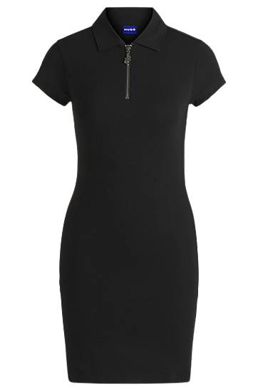 Šaty BOSS Stretch Cotton Bodycon Dress with Zip Placket Čierna | 50537417
