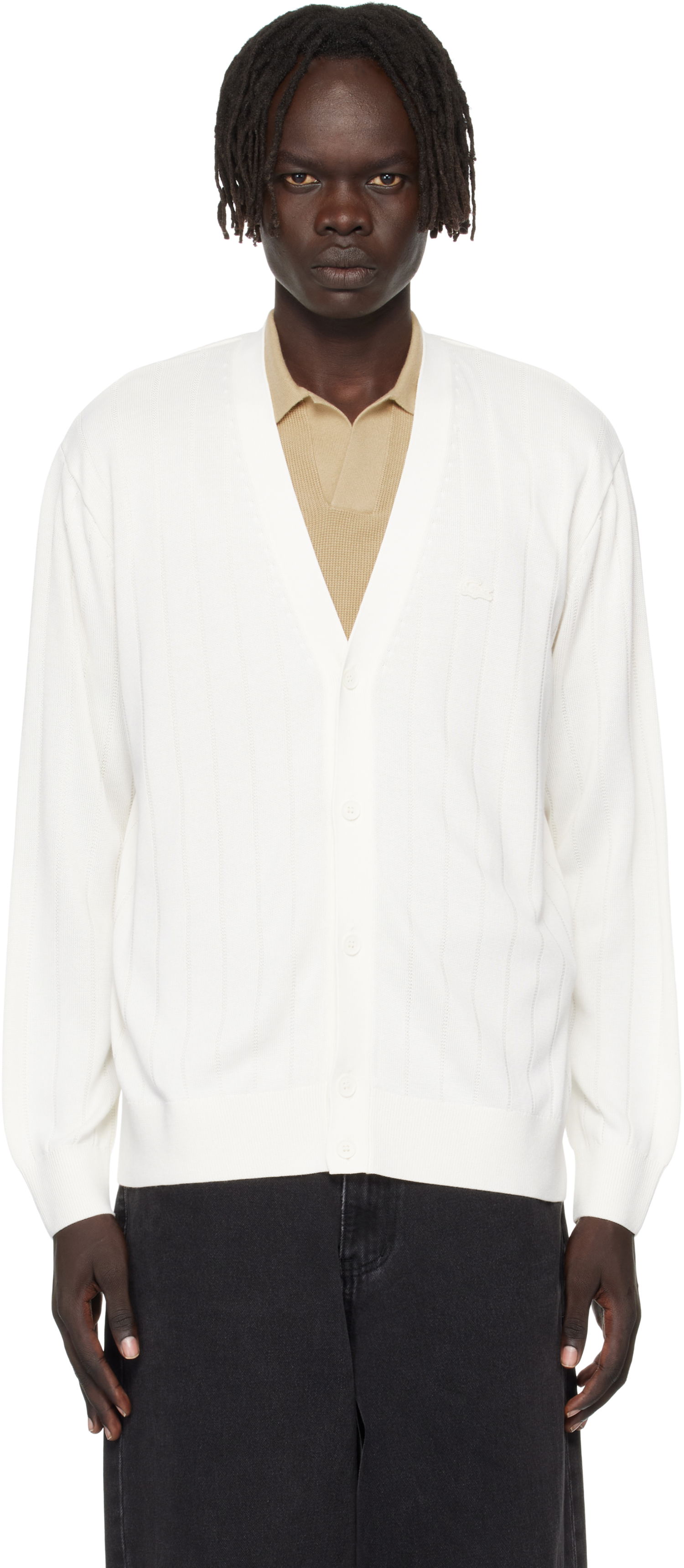 Sveter Lacoste Fluid Rib Knit Cardigan Biela | AH5338_70V, 0