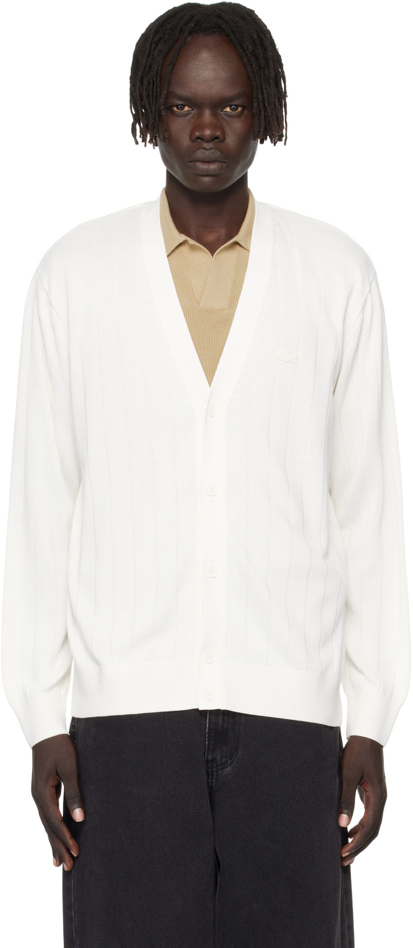 Sveter Lacoste Fluid Rib Knit Cardigan Biela | AH5338_70V