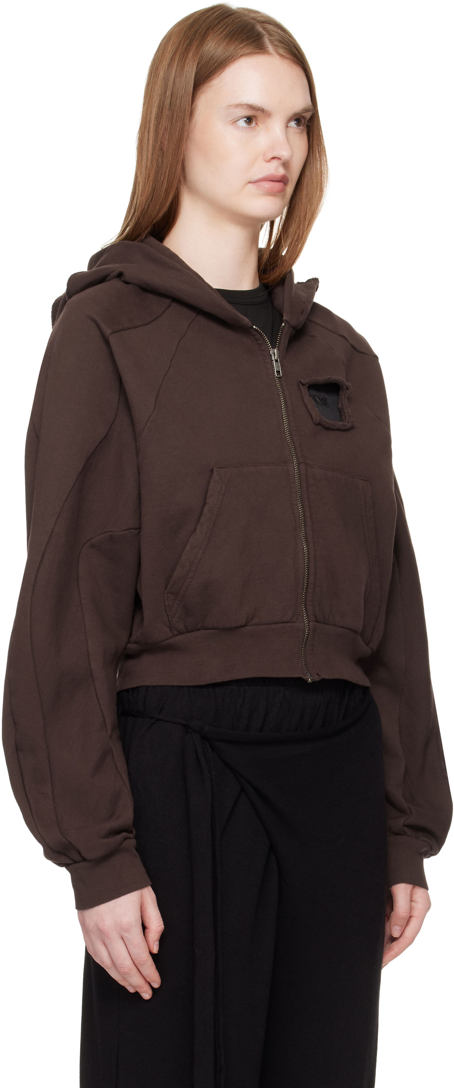 Mikina Ottolinger Ottolinger Distressed Zip Hoodie Hnedá | 115-600415-02, 1