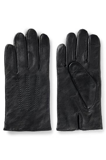 Rukavice BOSS Touchscreen-Friendly Leather Gloves with Metallic Logo Lettering Čierna | 50526681