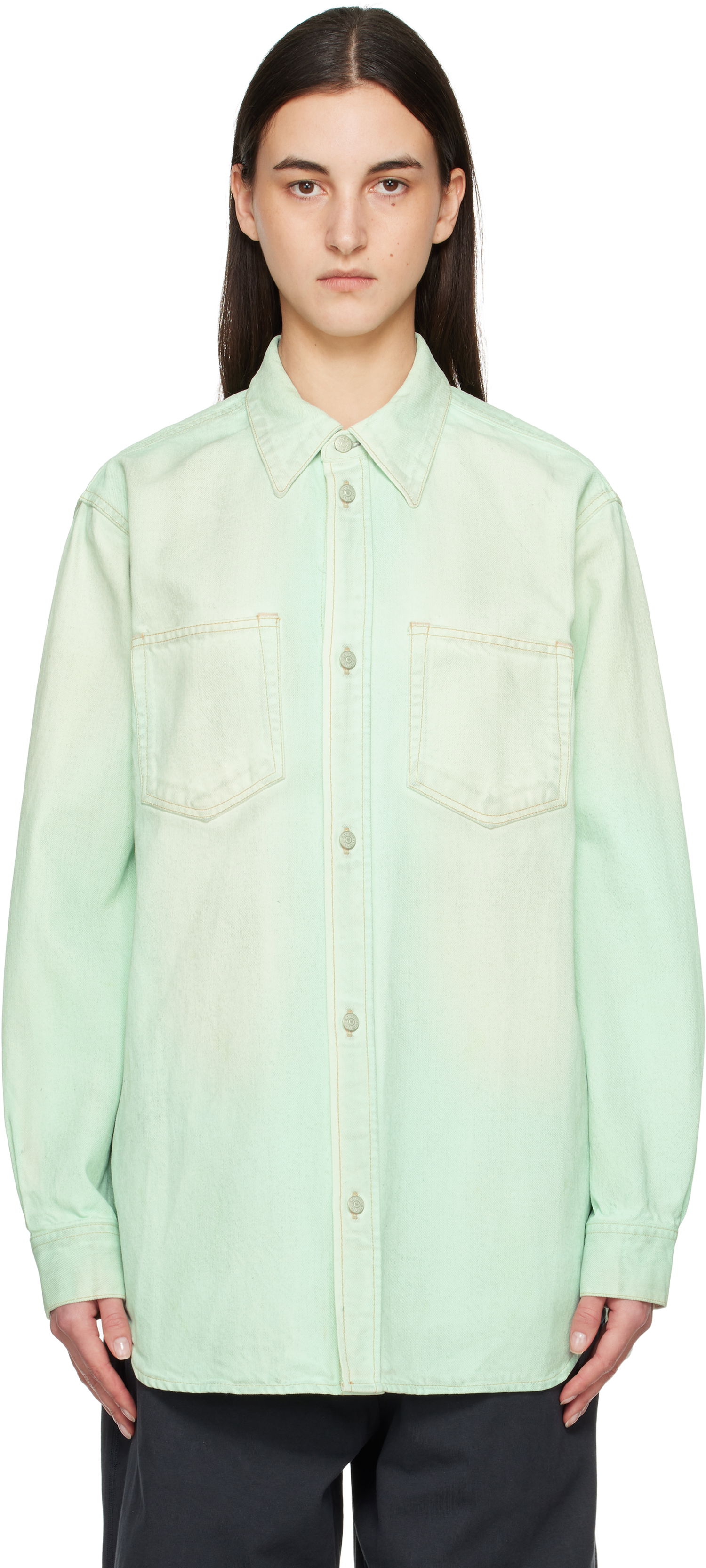Košeľa Acne Studios Acne Studios Faded Denim Shirt Zelené | CB0102-, 0