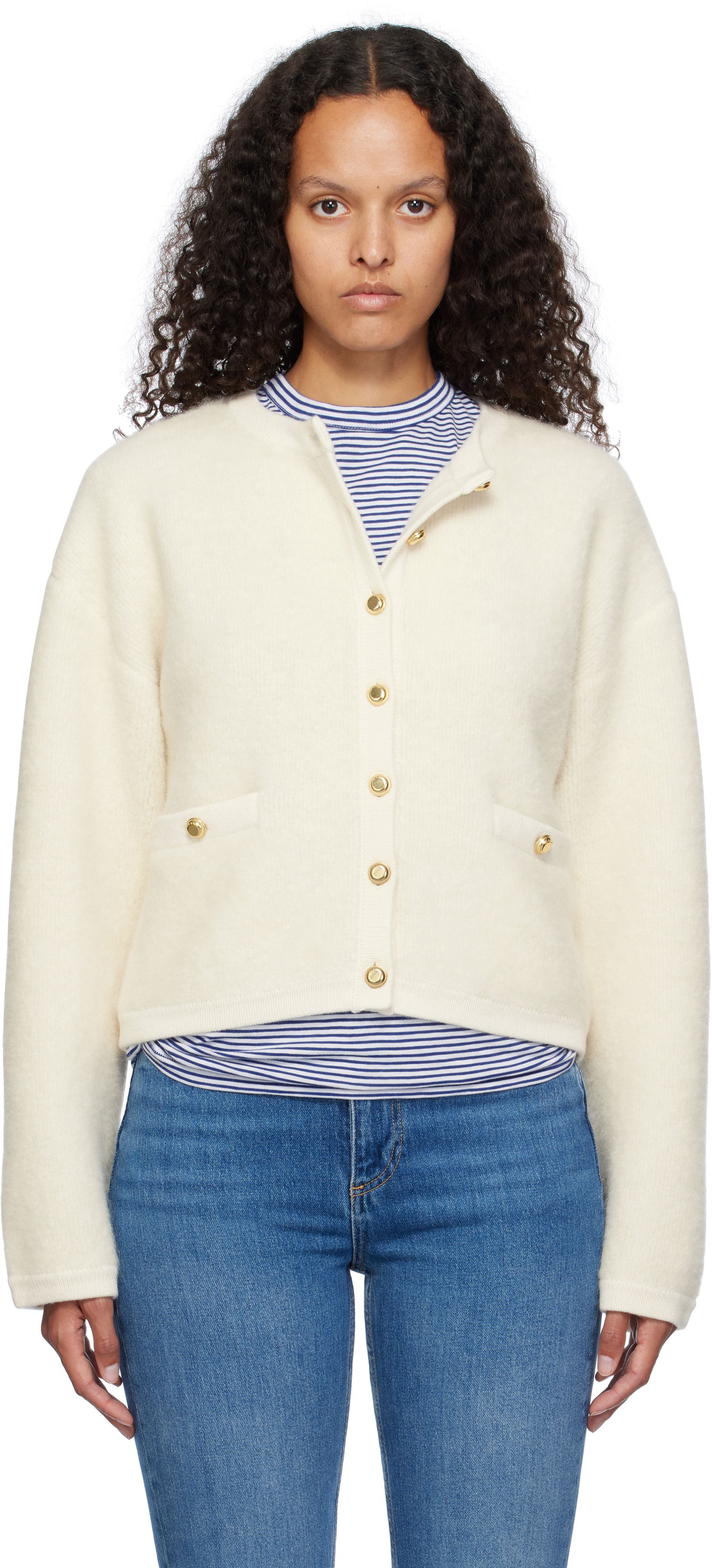 Sveter rag & bone rag & bone Kaia Boucle Cardigan Biela | WAS24F047AA47, 0