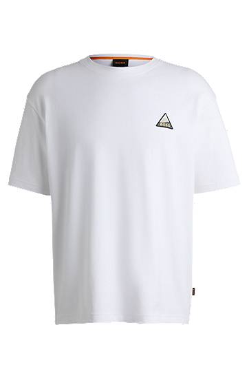 Tričko BOSS Relaxed Fit Cotton Tee with Logo Patch Biela | 50539195, 0