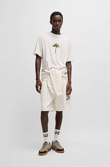 Tričko BOSS Palm Tree Graphic T-Shirt Biela | 50538972, 1