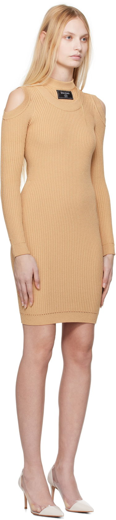 Šaty Balmain Balmain Shoulder Cut Knit Minidress Béžová | EF1R8291KI10, 1