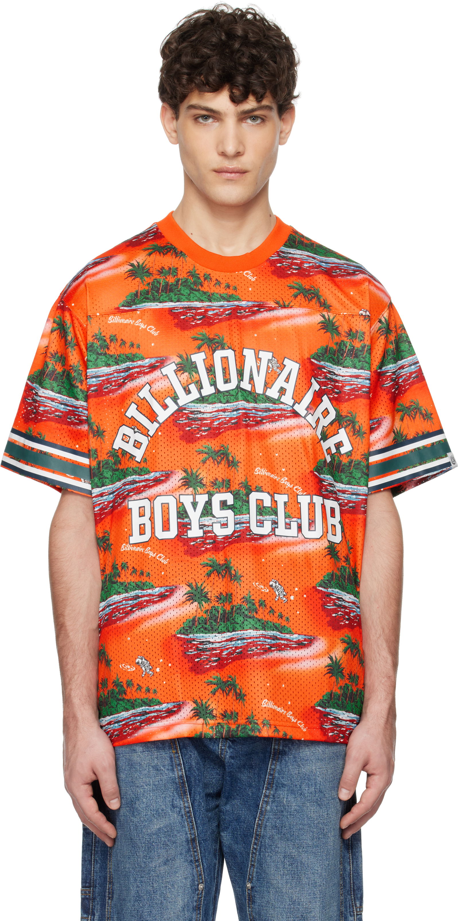 Tropical Island Print Football T-shirt