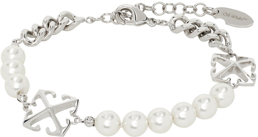 Náramok Off-White Pearls & Arrow Bracelet Metalická | OMOA108F24MET0017201