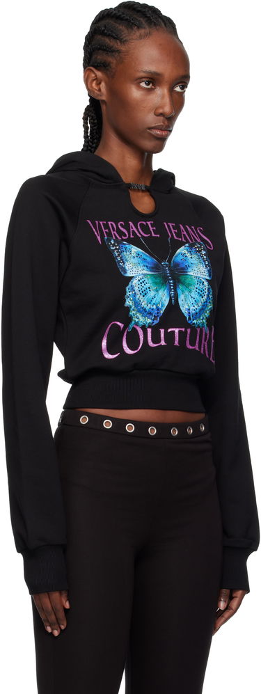 Mikina Versace Versace Jeans Couture Butterfly Graphic Cropped Hoodie with Keyhole Detail Čierna | 79HAIB01-CFB00, 1