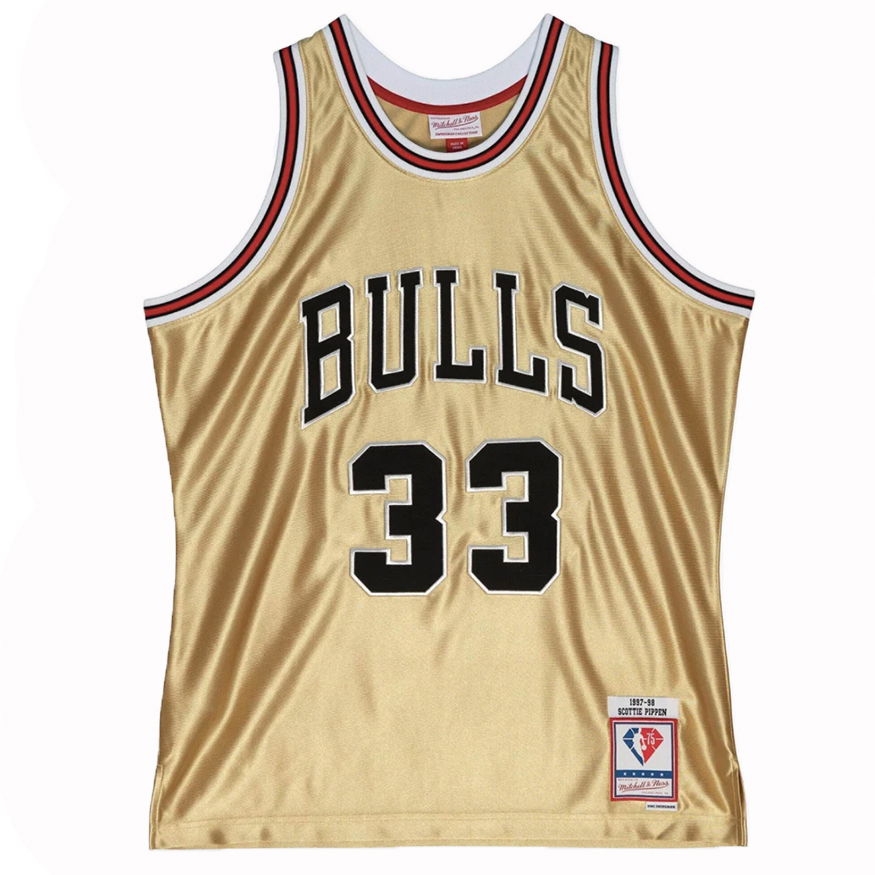 Dres Mitchell & Ness Chicago Bulls Scottie Pippen 75th Swingman Jersey Metalická | SMJY4398-CBU97SPIGOLD, 0