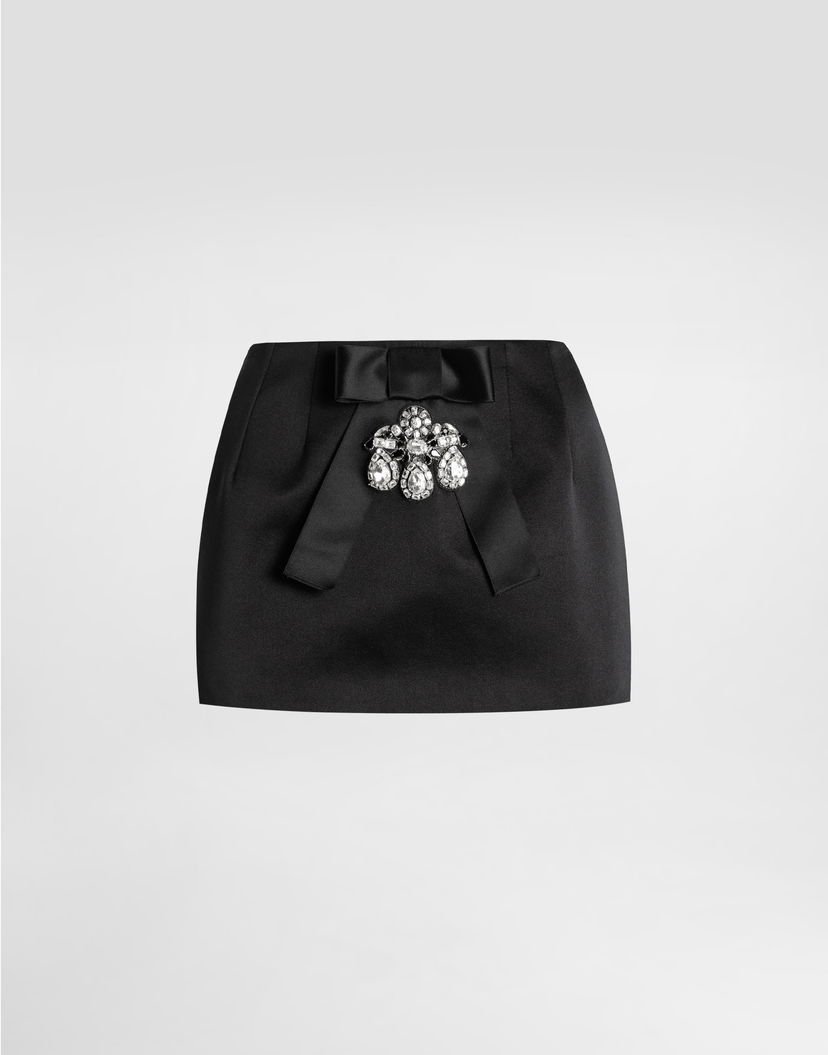 Sukňa Dolce & Gabbana Dolce & Gabbana Duchesse Mini Skirt with Jeweled Bow Čierna | F4DA2ZFUM3RN0000
