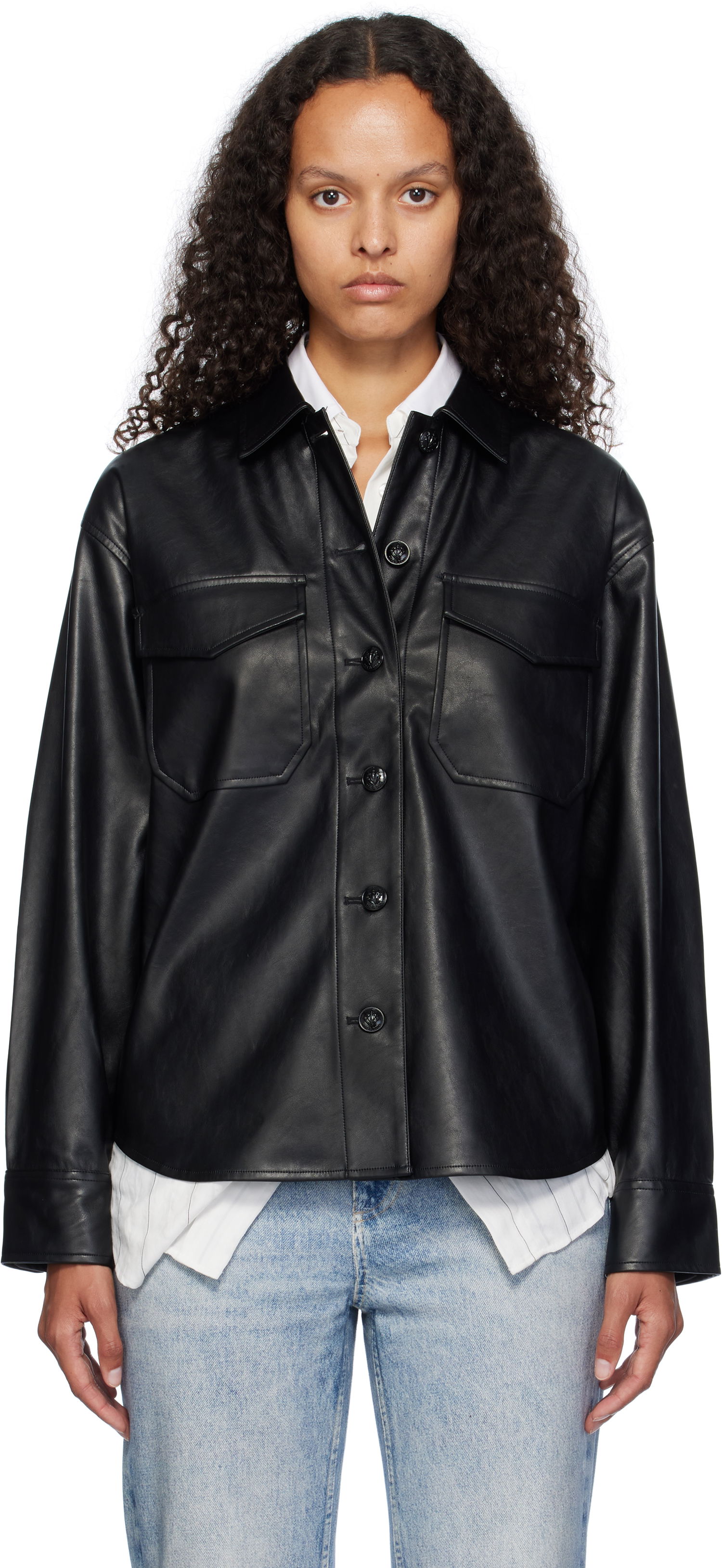 Košeľa rag & bone Rag & Bone Camilla Faux-Leather Shirt Čierna | WCW24FA001GR01, 0