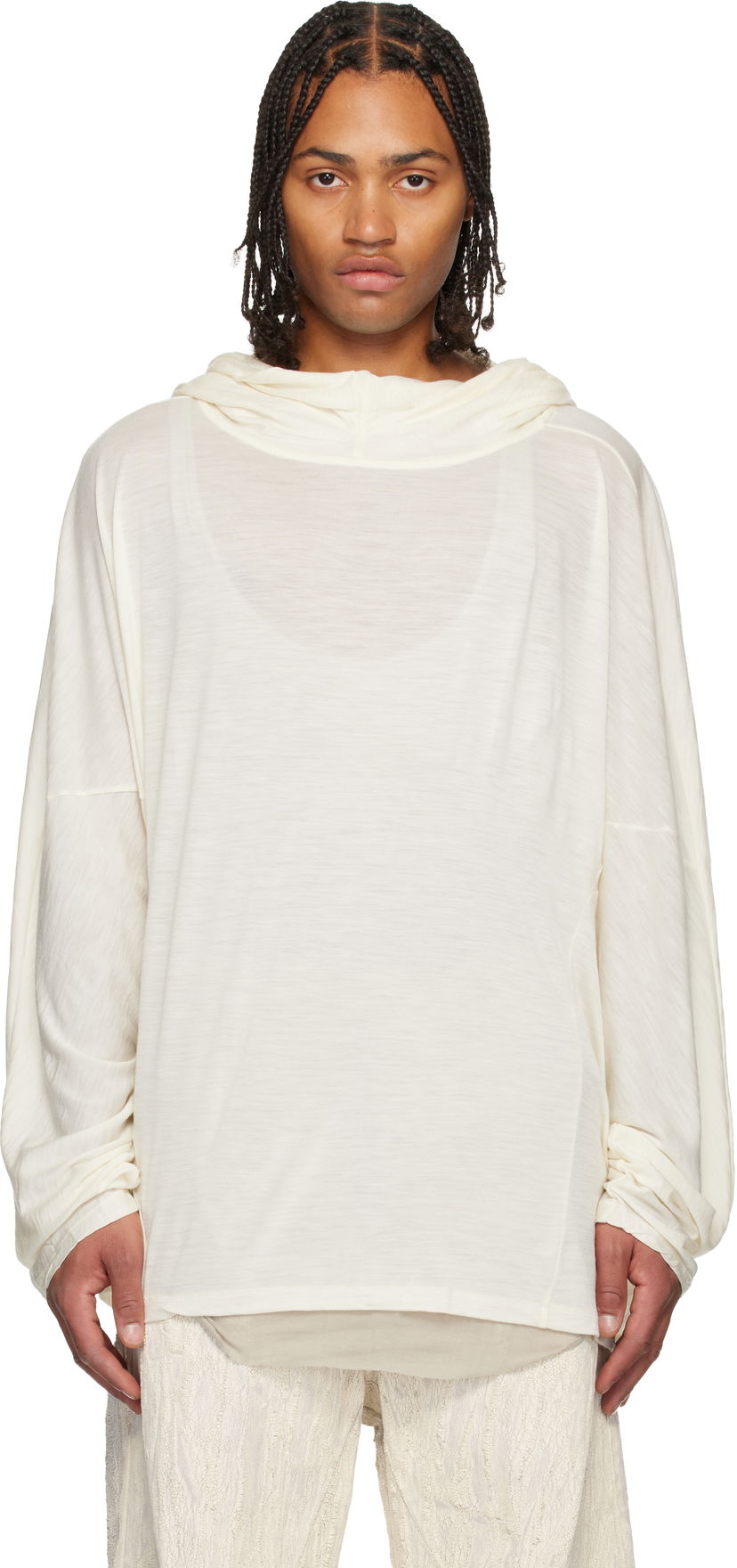 Mikina Rick Owens Concordians Loose-Fit Cowl Neck Tunic Hoodie Béžová | RR02E1502 JSW