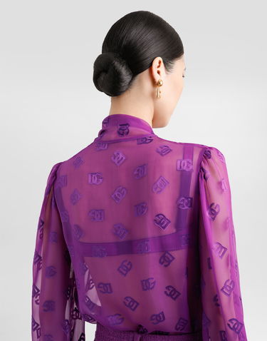 Košeľa Dolce & Gabbana Dolce & Gabbana Chiffon Jacquard Shirt With All-over Logo Fialová | F5N70TFJTBRF0571, 2