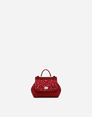 Kabelka Dolce & Gabbana Dolce & Gabbana Mini Sicily Satin Handbag with Crystal Embellishments Červená | EB0003AB00080316, 0