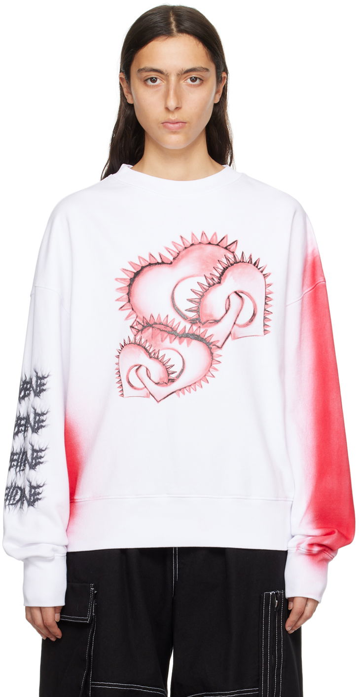 Sveter We11done Printed Sweatshirt Biela | WD-TS3-23-710-U-WH, 0