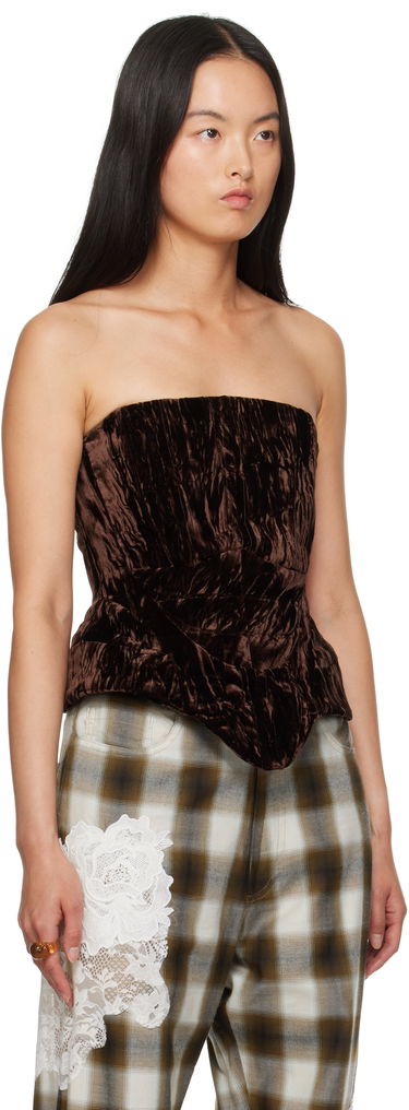 Crop Top Collina Strada Collina Strada Strapless Crushed Velvet Corset Hnedá | XX3067, 1