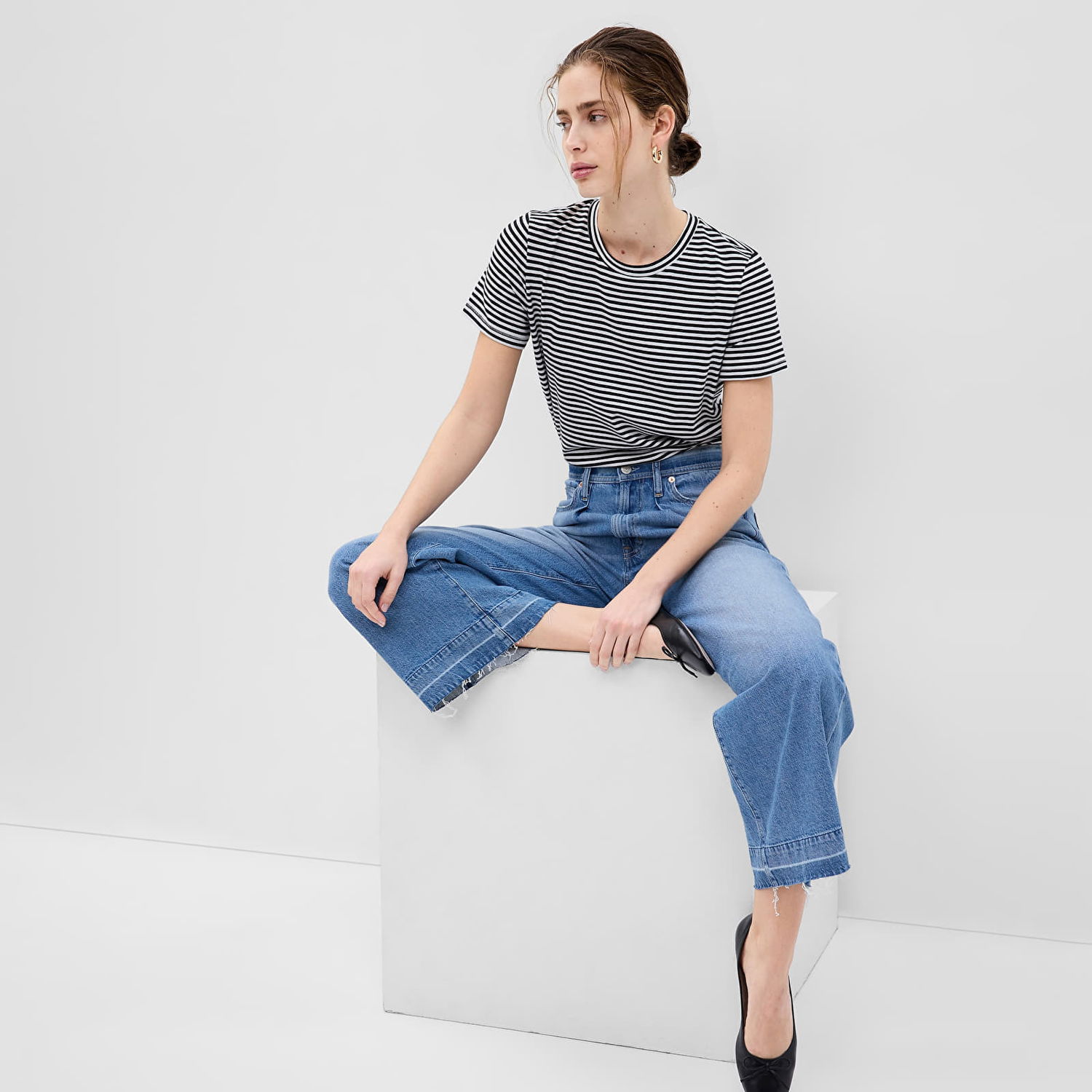Tričko GAP Basic Crewneck Tee Black White Stripe Čierna | 795346-55, 0