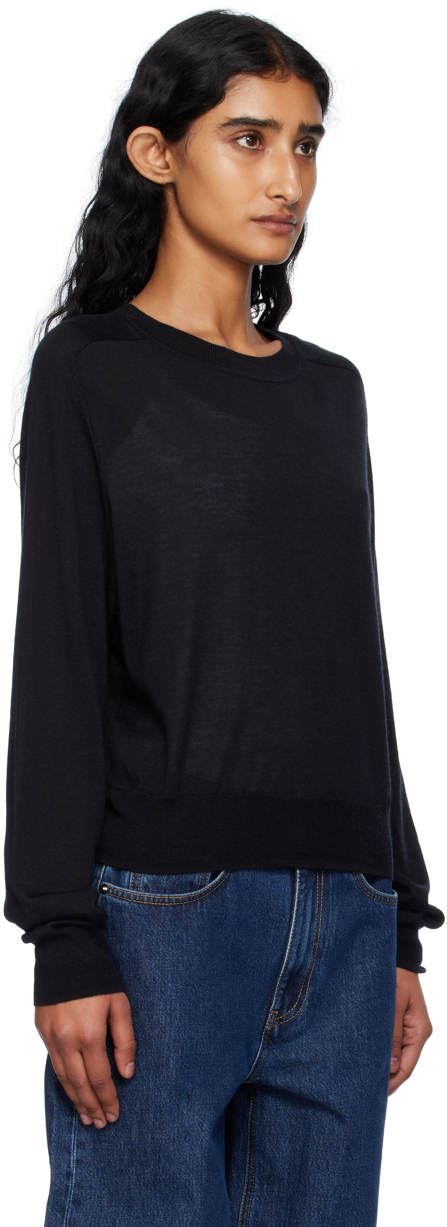 Sveter Loulou de Saison Loulou de Saison Angus Cashmere Crew Neck Sweater Čierna | ANGUS, 1