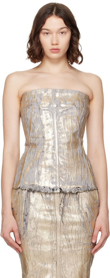 Tielko Rick Owens Rick Owens Megacrust Stretch Denim Lido Bustier Top Metalická | RO01E7127 SGMC, 0