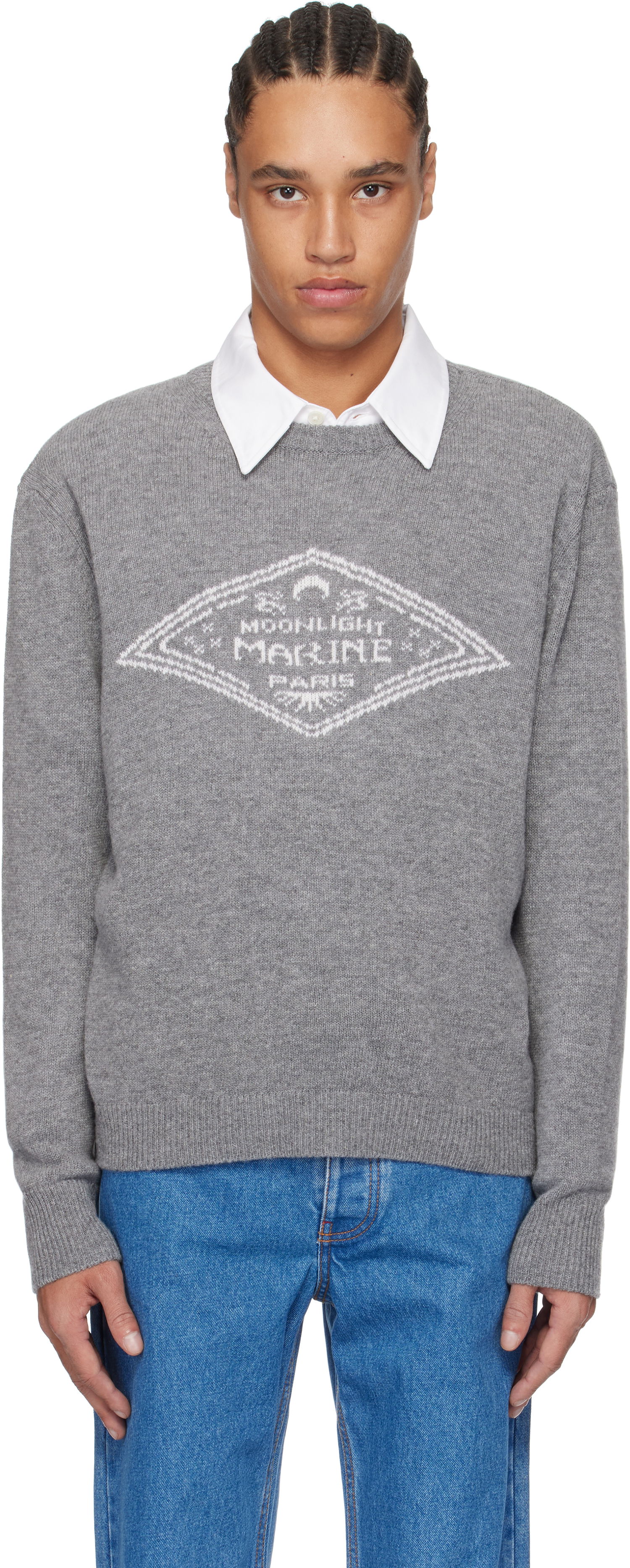 Sveter Marine Serre Marine Serre Wool Knit Crewneck Sweater Šedá | MTK004A CKNI0531, 0