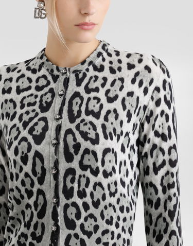 Sveter Dolce & Gabbana Dolce & Gabbana Leopard-Print Silk Cardigan Šedá | FXV07TJAHLAHI13N, 3