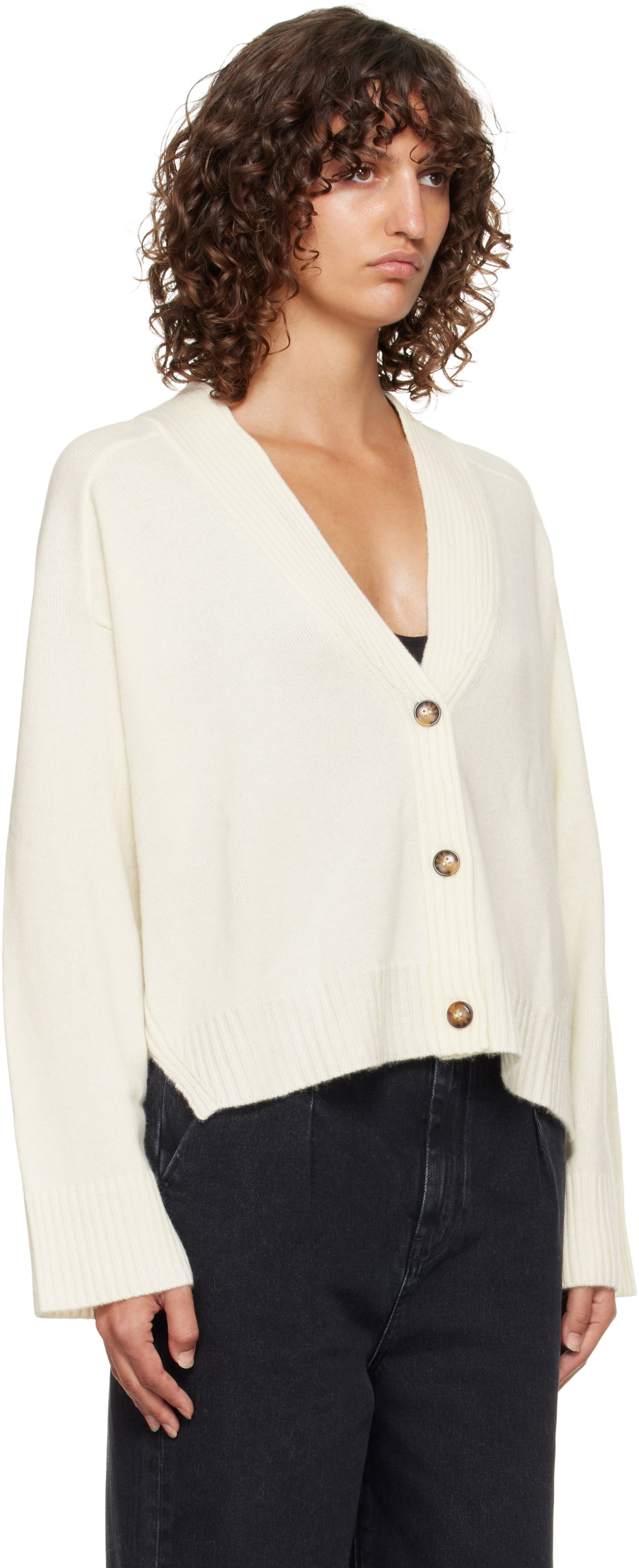 Sveter Loulou de Saison Loulou de Saison Kaia Ribbed Neckline Cardigan Biela | KAIA LDS, 1