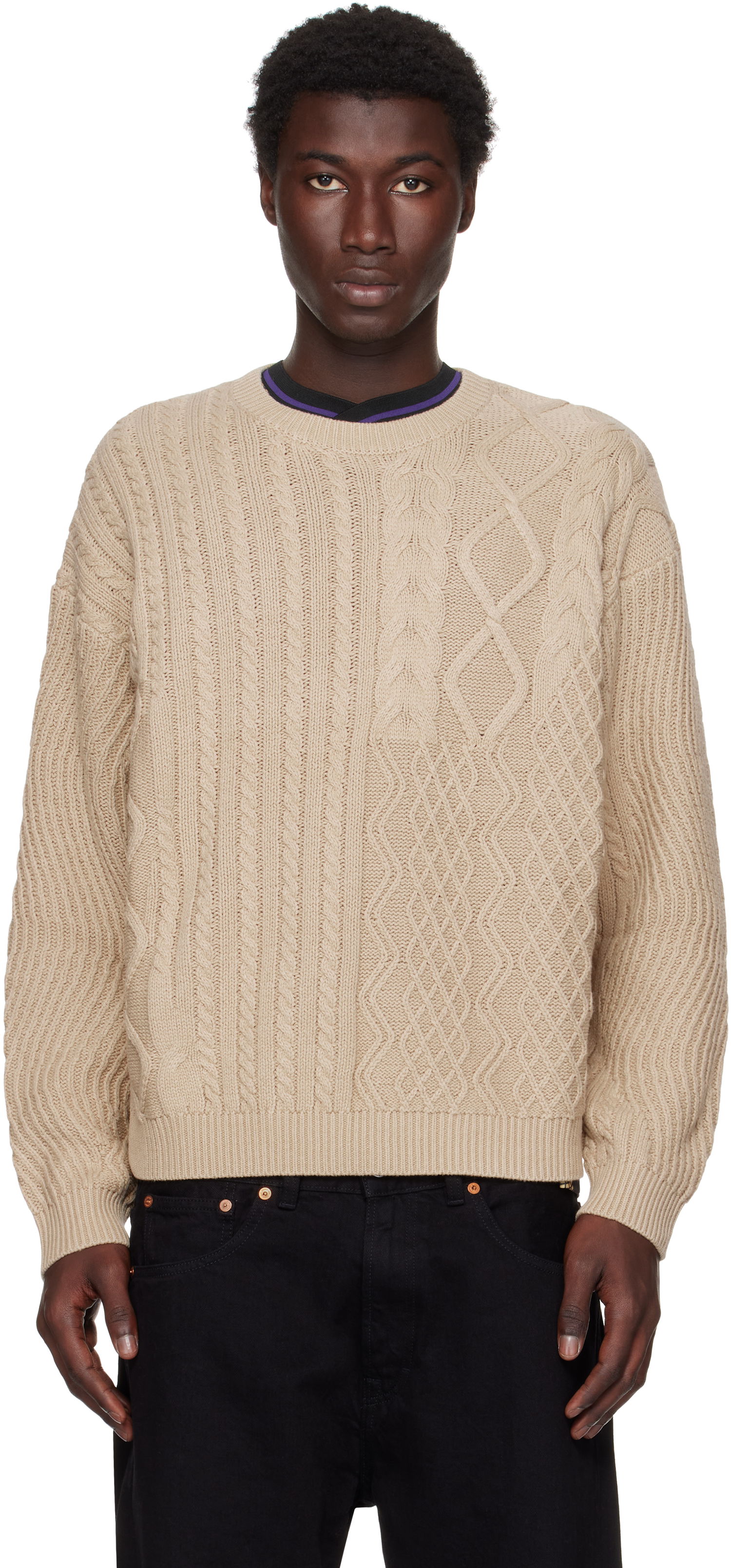 Sveter Dime Dime Mixed Cable Knit Sweater Béžová | DIMESU256SAN, 0