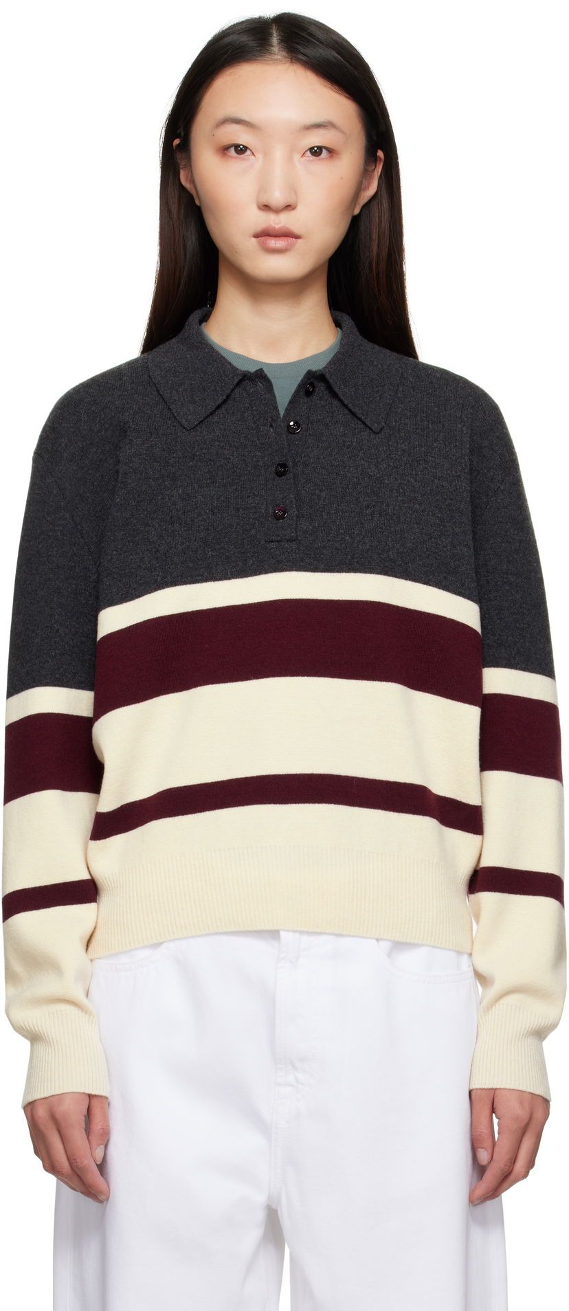 Sveter Róhe Róhe Compact Knitted Striped Polo Šedá | 416-23-233